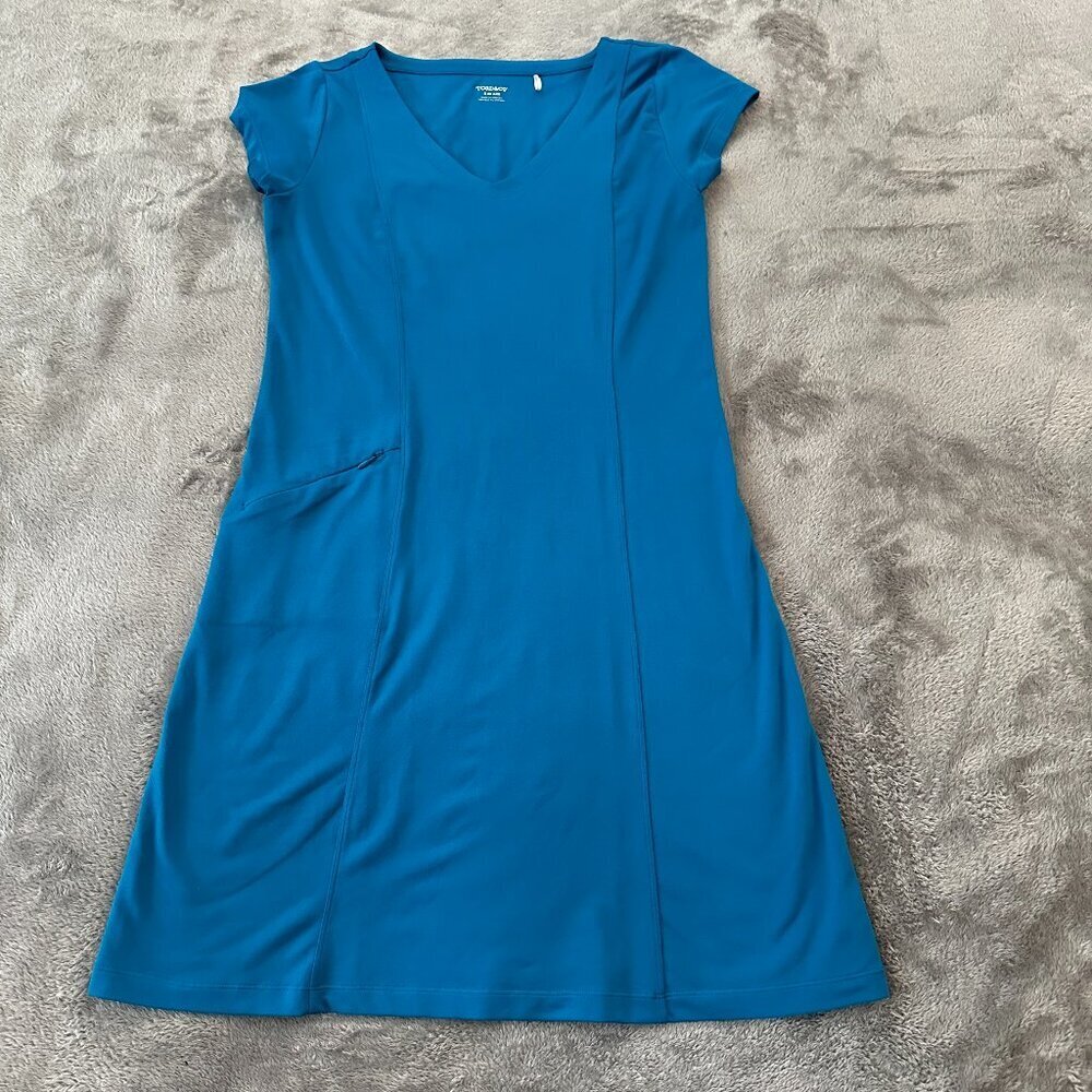Toad & Co Tech Tomboy Cap Sleeve Dress SMALL Blue Tennis Pickleball Stretch
